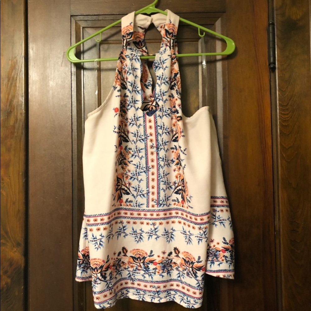 Pink Floral Halter Tank Top